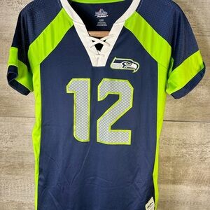 Majestic Navy and Lime Green Women's Tee